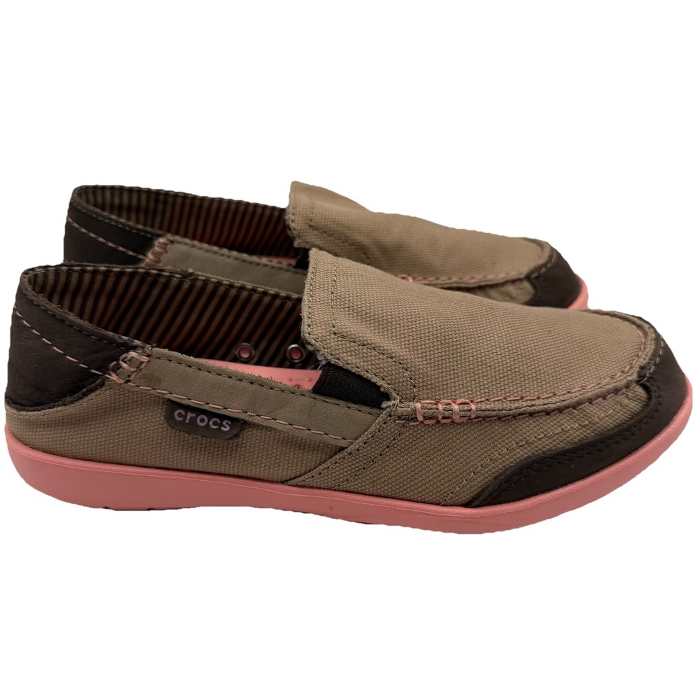 Crocs Walu Express Loafers Slip-On Women's Shoes Sz 6 Brown Pink‎ Canvas 201181